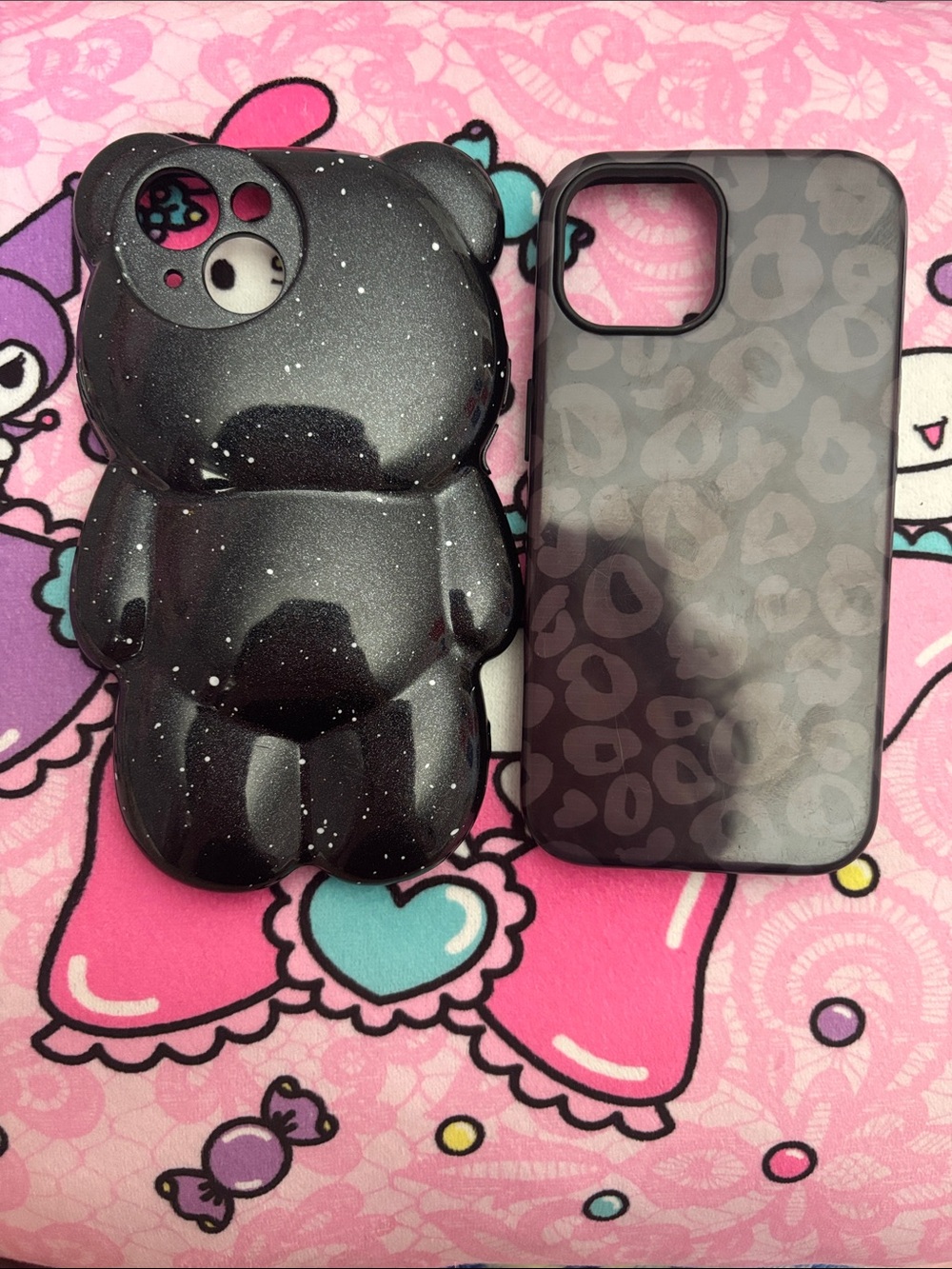 Sparkly bear phone case + leopard print case
